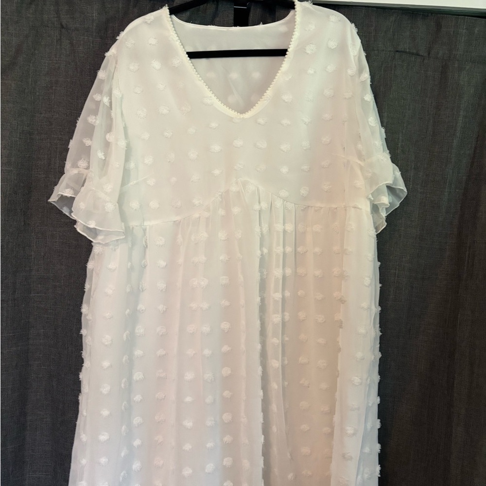 White Textured V-Neck Dress